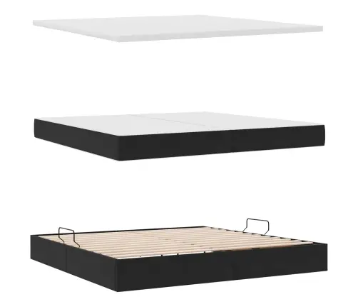 Lova Su Daiktų Laikymo Vieta Ir Led Juoda 200 X 200 Cm Aksomas