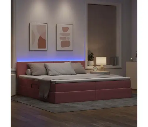 Led-Valgusega Hoiuvoodi Madratsiga Roosa 200 X 200 Cm Samet