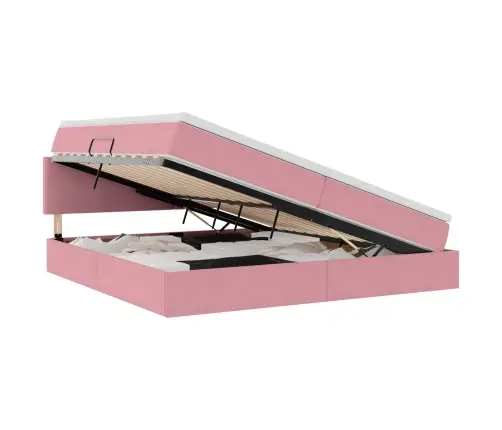 Led-Valgusega Hoiuvoodi Madratsiga Roosa 200 X 200 Cm Samet