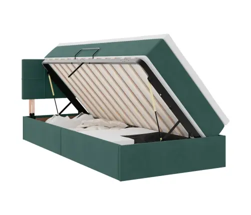 Gulta Ar Uzglabāšanas Vietu Un Led Tumši Zaļš 90 X 190 Cm Samts Vidaxl