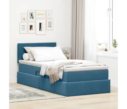 Gulta Ar Uzglabāšanas Vietu Un Led Tumši Zils 90 X 190 Cm Samts Vidaxl