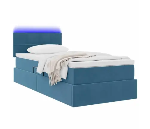 Gulta Ar Uzglabāšanas Vietu Un Led Tumši Zils 90 X 190 Cm Samts Vidaxl