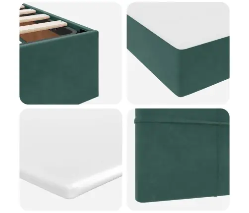 Led-Valgusega Hoiuvoodi Lediga Tume Rohelise 90 X 200 Cm Samet