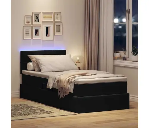 Gulta Ar Uzglabāšanas Vietu Un Led Melna 100 X 200 Cm Samts Vidaxl