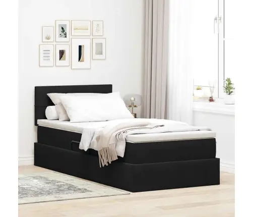 Gulta Ar Uzglabāšanas Vietu Un Led Melna 100 X 200 Cm Samts Vidaxl