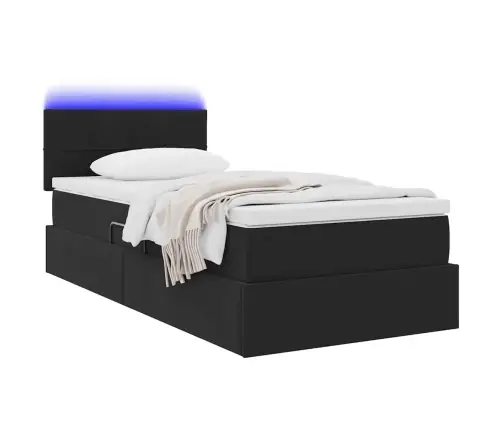 Gulta Ar Uzglabāšanas Vietu Un Led Melna 100 X 200 Cm Samts Vidaxl