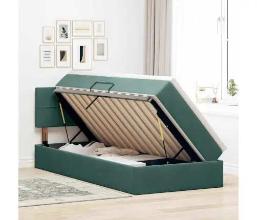 Lova Su Daiktų Laikymo Vieta Ir Led Tamsiai Žalia 100 X 200 Cm