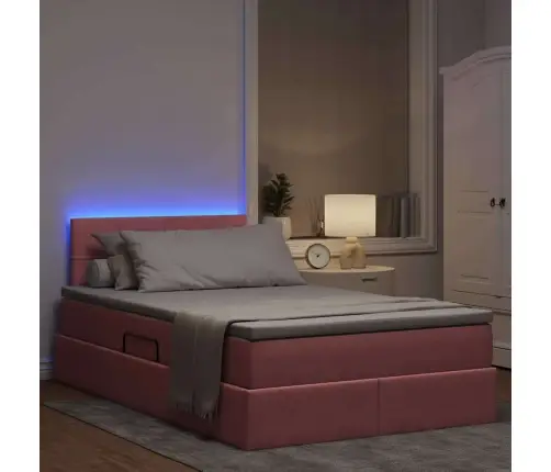 Led-Valgusega Hoiuvoodi Madratsiga Roosa 120 X 190 Cm Samet