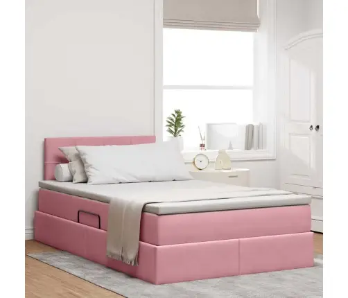 Led-Valgusega Hoiuvoodi Madratsiga Roosa 120 X 190 Cm Samet