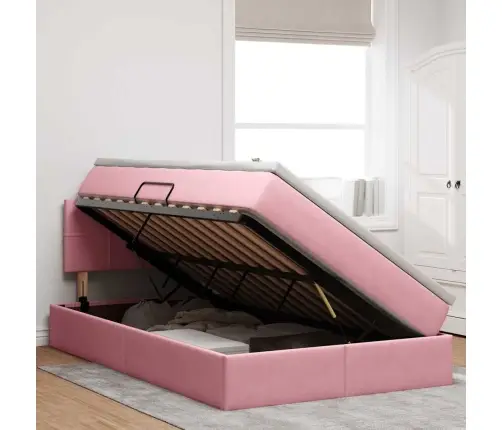 Led-Valgusega Hoiuvoodi Madratsiga Roosa 120 X 190 Cm Samet