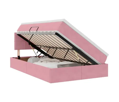 Led-Valgusega Hoiuvoodi Madratsiga Roosa 120 X 190 Cm Samet