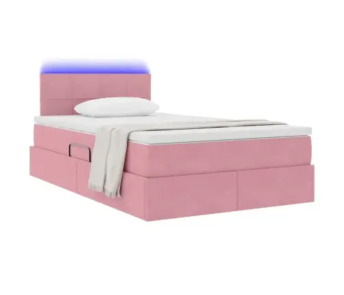 Led-Valgusega Hoiuvoodi Madratsiga Roosa 120 X 190 Cm Samet