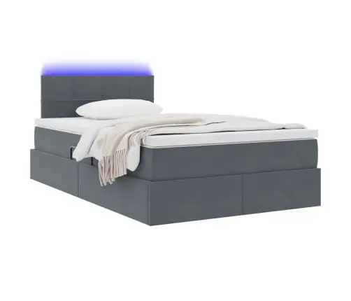 Gulta Ar Led Sloksnes Lukturiem Tumši Pelēks 120 X 200 Cm Samts Vidaxl