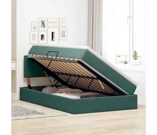 Gulta Ar Led Sloksnes Lukturiem Tumši Zaļš 120 X 200 Cm Samts Vidaxl