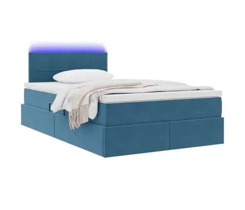 Gulta Ar Led Sloksnes Lukturiem Tumši Zils 120 X 200 Cm Samts Vidaxl