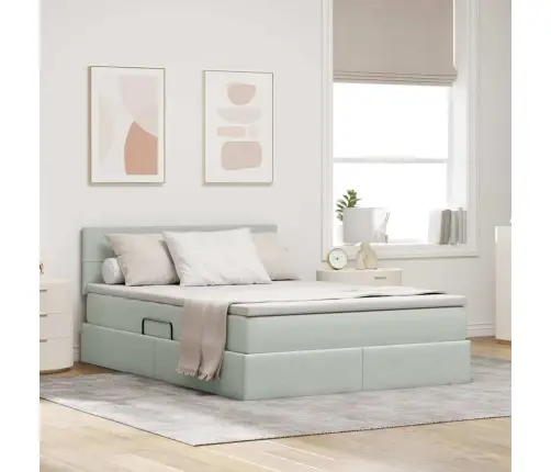 Lova Su Daiktų Laikymo Vieta Ir Led Šviesiai Pilka 140 X 190 Cm