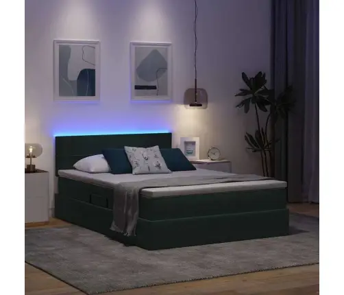 Gulta Ar Led Sloksnes Lukturiem Tumši Zaļš 140 X 190 Cm Samts Vidaxl