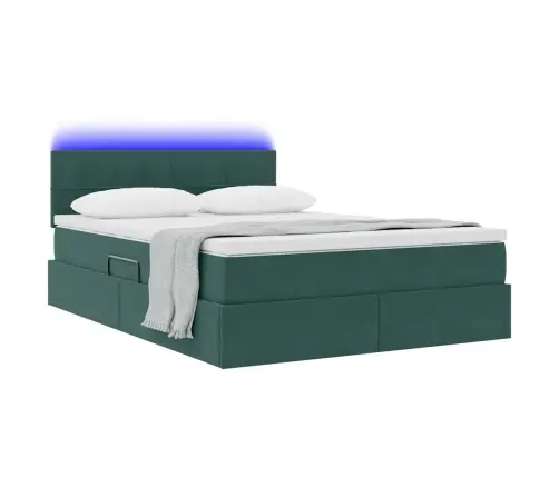 Gulta Ar Led Sloksnes Lukturiem Tumši Zaļš 140 X 190 Cm Samts Vidaxl