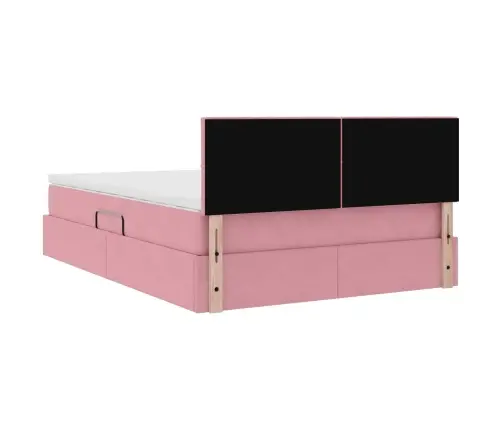Lova Su Daiktų Laikymo Vieta Ir Led Rožinė 140 X 190 Cm Aksomas