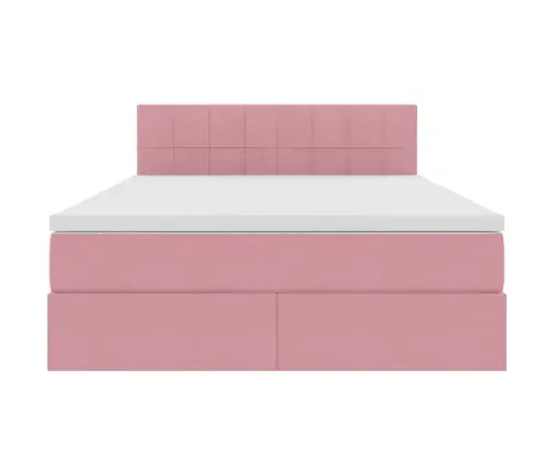 Lova Su Daiktų Laikymo Vieta Ir Led Rožinė 140 X 190 Cm Aksomas