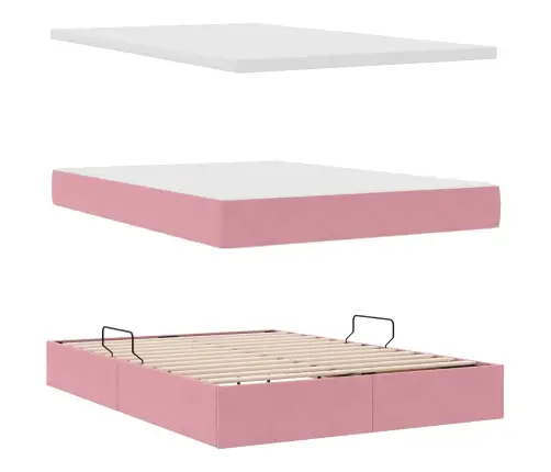 Lova Su Daiktų Laikymo Vieta Ir Led Rožinė 140 X 190 Cm Aksomas