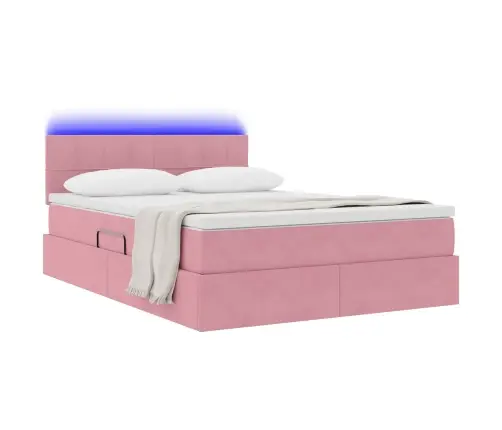 Lova Su Daiktų Laikymo Vieta Ir Led Rožinė 140 X 190 Cm Aksomas