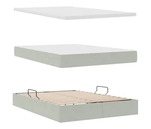 Gulta Ar Led Sloksnes Lukturiem Gaiši Pelēks 140 X 200 Cm Samts Vidaxl