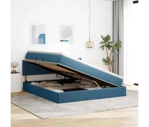 Gulta Ar Led Sloksnes Lukturiem Tumši Zils 160 X 200 Cm Samts Vidaxl