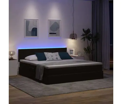 Lova Su Daiktų Laikymo Vieta Ir Led Juoda 180 X 200 Cm Aksomas