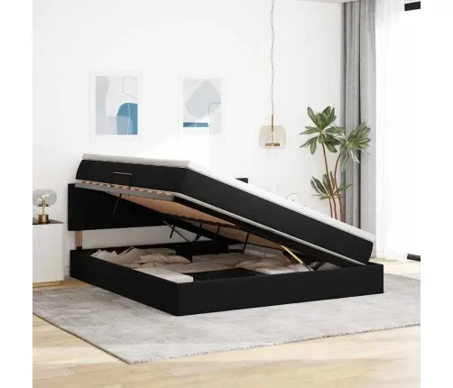 Lova Su Daiktų Laikymo Vieta Ir Led Juoda 180 X 200 Cm Aksomas