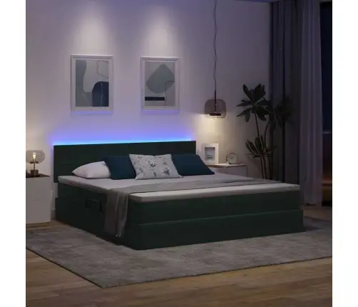 Gulta Ar Led Sloksnes Lukturiem Tumši Zaļš 180 X 200 Cm Samts Vidaxl