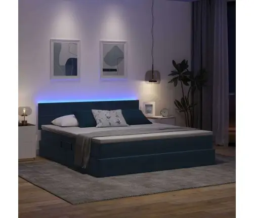 Gulta Ar Led Sloksnes Lukturiem Tumši Zils 180 X 200 Cm Samts Vidaxl