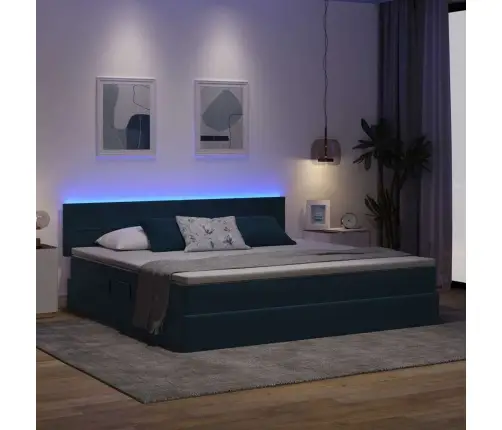 Gulta Ar Led Sloksnes Lukturiem Tumši Zils 200 X 200 Cm Samts Vidaxl