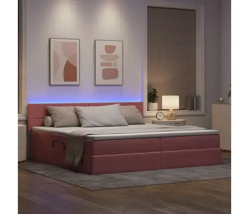 Lova Su Led Juostelių Žibintais Rožinė 200 X 200 Cm Aksomas