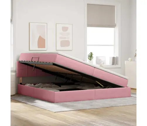 Lova Su Led Juostelių Žibintais Rožinė 200 X 200 Cm Aksomas