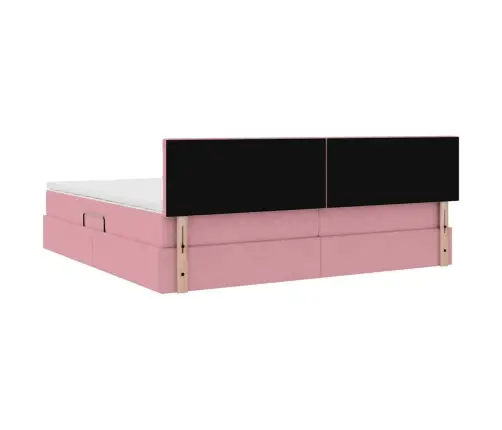 Lova Su Led Juostelių Žibintais Rožinė 200 X 200 Cm Aksomas