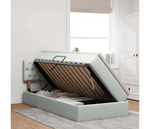 Lova Su Daiktų Laikymo Vieta Ir Led Šviesiai Pilka 90 X 190 Cm