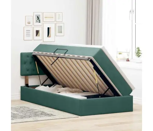 Lova Su Daiktų Laikymo Vieta Ir Led Tamsiai Žalia 90 X 190 Cm