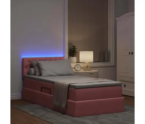 Gulta Ar Uzglabāšanas Vietu Un Led Rozā 90 X 190 Cm Samts Vidaxl