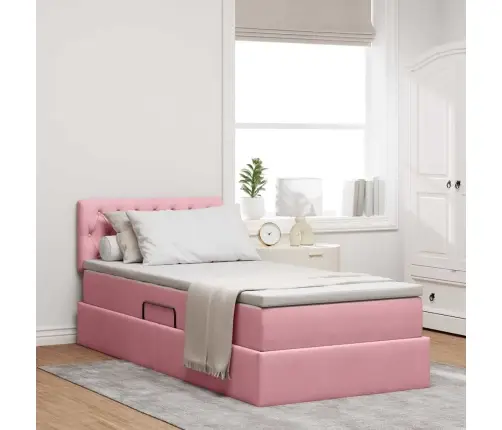 Gulta Ar Uzglabāšanas Vietu Un Led Rozā 90 X 190 Cm Samts Vidaxl