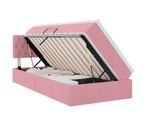 Gulta Ar Uzglabāšanas Vietu Un Led Rozā 90 X 190 Cm Samts Vidaxl