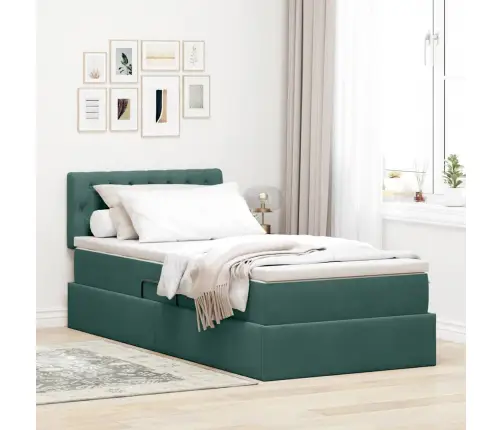Lova Su Daiktų Laikymo Vieta Ir Led Tamsiai Žalia 100 X 200 Cm