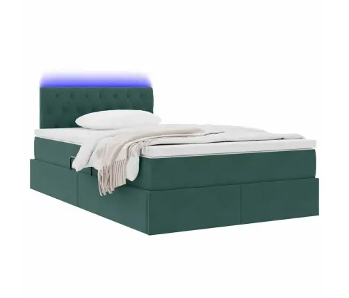 Gulta Ar Led Sloksnes Lukturiem Tumši Zaļš 120 X 200 Cm Samts Vidaxl