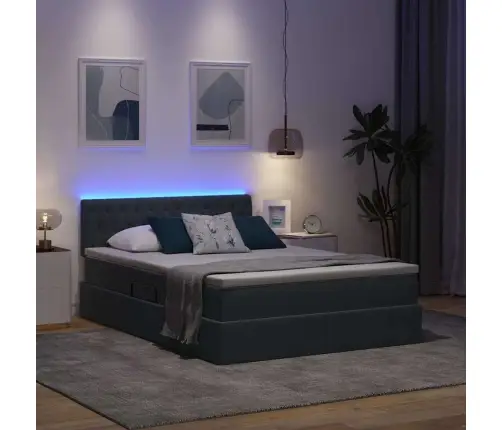 Gulta Ar Led Sloksnes Lukturiem Tumši Pelēks 140 X 190 Cm Samts Vidaxl
