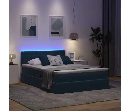 Lova Su Daiktų Laikymo Vieta Ir Led Tamsiai Mėlyna 140 X 190 Cm