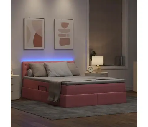 Gulta Ar Led Sloksnes Lukturiem Rozā 140 X 190 Cm Samts Vidaxl