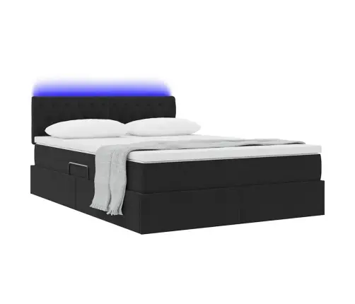Gulta Ar Led Sloksnes Lukturiem Melna 140 X 200 Cm Samts Vidaxl
