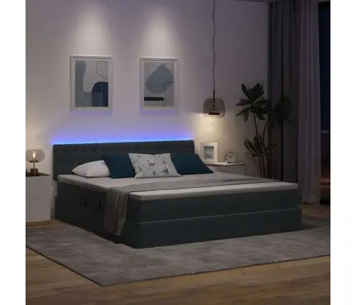 Gulta Ar Led Sloksnes Lukturiem Tumši Pelēks 160 X 200 Cm Samts Vidaxl