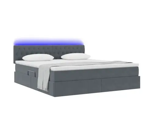 Gulta Ar Led Sloksnes Lukturiem Tumši Pelēks 160 X 200 Cm Samts Vidaxl