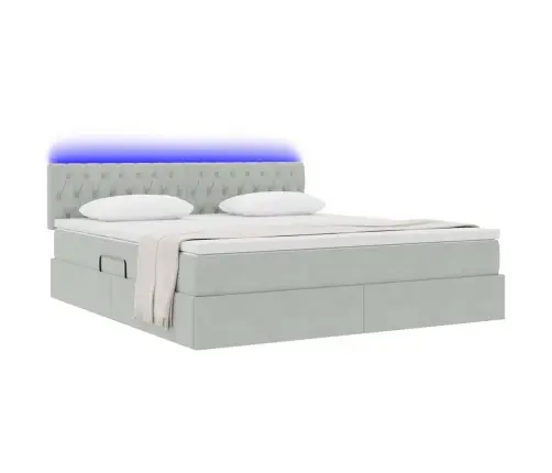 Gulta Ar Led Sloksnes Lukturiem Gaiši Pelēks 180 X 200 Cm Samts Vidaxl